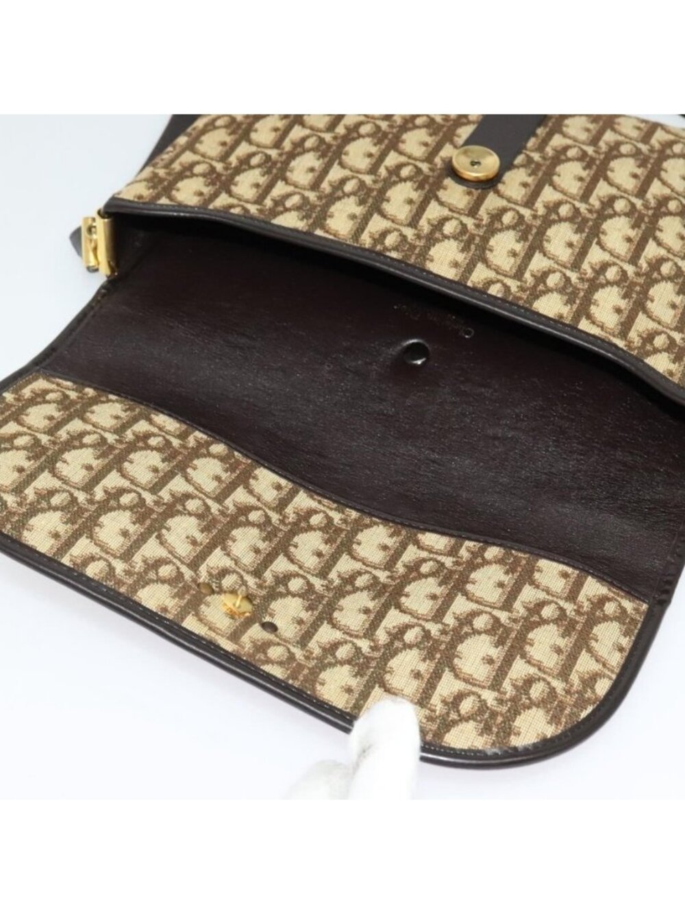 Authentic Christian Dior Trotter Canvas Shoulder Bag Brown Gold - Picture 4 of 16